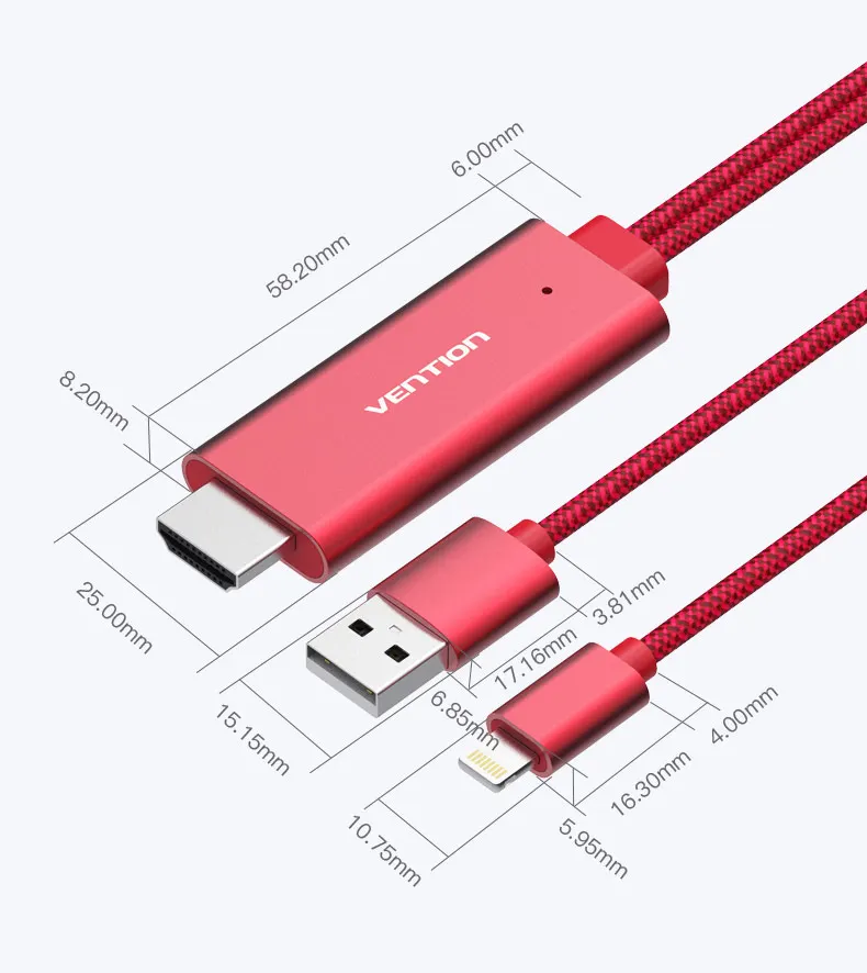 Vention HDMI кабель 2 м USB к HDMI конвертер кабель для iPhone 8 Pin к HDMI цифровой av-кабель для iPhone 7 6S Android Поддержка HDTV