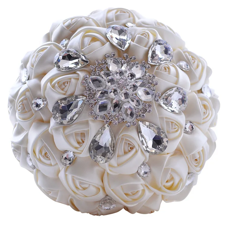 2019 Bling кристалл украшенный искусственный атлас розы свадебные букеты цветы кристалл брошь ручной работы индивидуальный букет