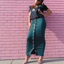 Винтажная Женская однотонная облегающая юбка макси средней длины с высокой талией и пуговицами, мусульманские длинные юбки Musulmane