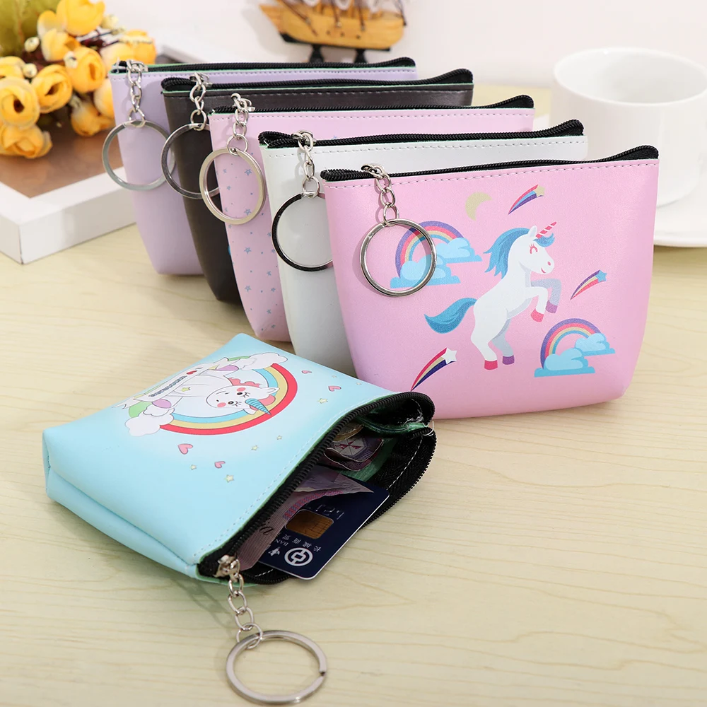 

2020 Flamingo Unicorn Pattern Women Girls Coin Purse Change Wallet Kawaii Fruit Printed Portable Cute Handbag for Kids