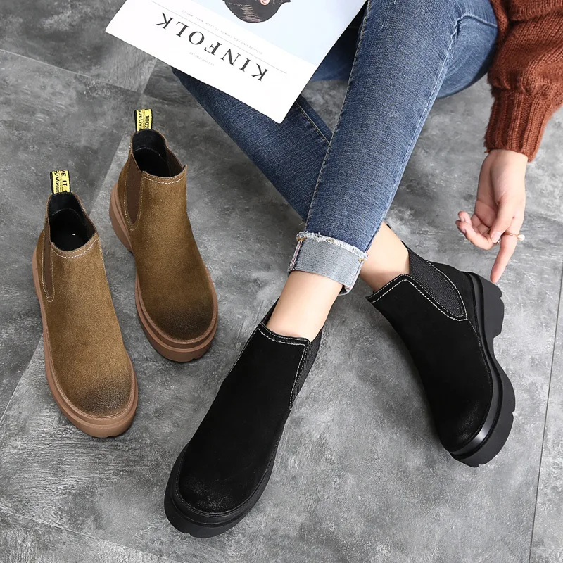 SWYIVY Chaussures Femme Кожаные ботинки Женские бархатные зимние женские сапоги 2019 новые