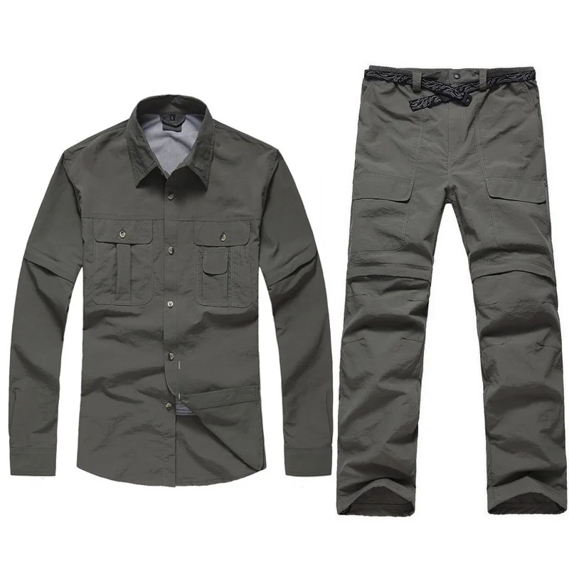

Men Outdoor Sports Fast Drying Removeable Pants + Shirt Extra Light Hunting Climbing Pants Quick Speed Dry Sports Suit