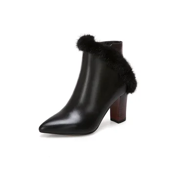 

Fashion autumn winter women's shoes real leather ankle boots really fluffy decorative women's boots
