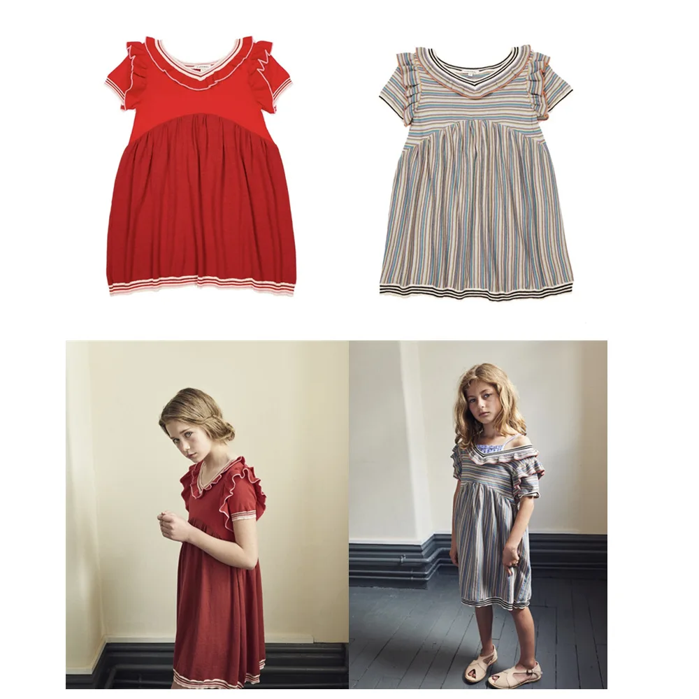 

Kid Princess Dress 2019 Spring and Summer New Ins HOT Cbc Same Series Girls Baby Lace Short Sleeves Knit Dress