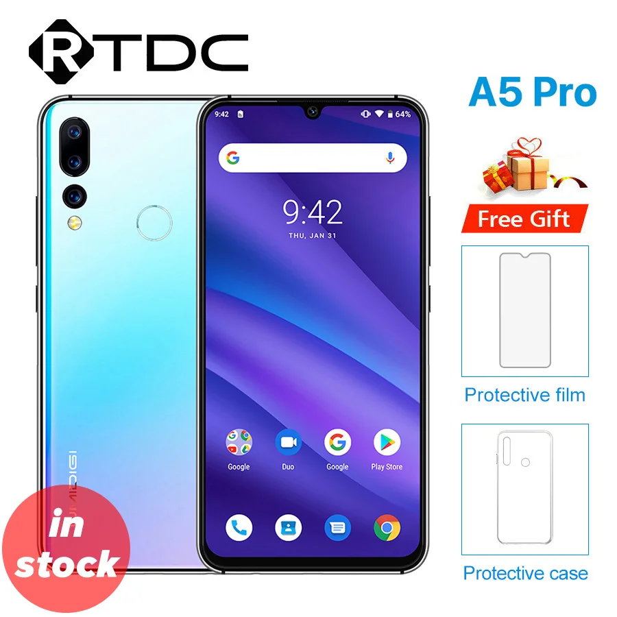 Global Version UMIDIGI A5 PRO Android 9.0 Octa Core 6.3'' FHD+ Waterdrop 16MP Triple Camera 4150mAh 4GB RAM 4G Mobile Phone