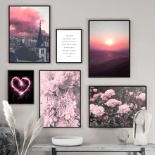 City Scenery Sun Pink Flower Nordic Posters And Prints Wall Art Canvas Painting Wall Pictures For Living Room Home Decor