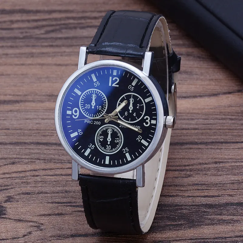 Модные искусственная кожа Мужчины Аналоговые кварцевые часы Blue Ray Мужские наручные часы мужские s часы лучший бренд Роскошные повседневные наручные часы - Цвет: Black Color