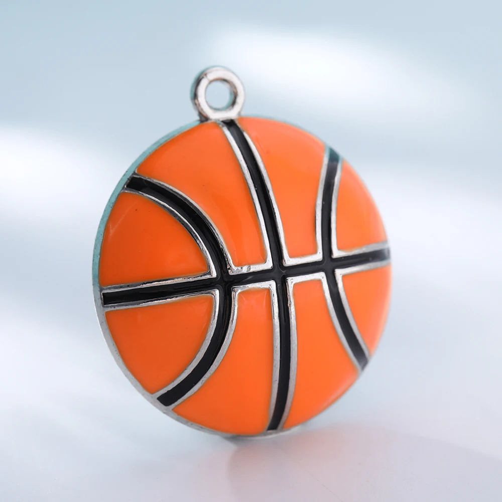 

EUEAVAN 5pcs Orange Enamel Basketball Shape Charm Fit Necklace For Sport Series Jewelry Making Handmade Gift DIY