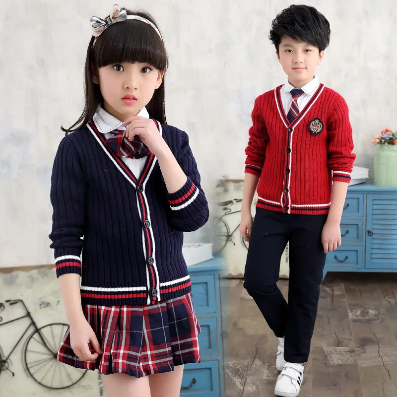 Heat Group Autumn New Product Boys Girls Class Service School Uniform Skirt Trousers Knitting Sweater Suit Three-piece Kids Sets Heat Group Autumn New Product Boys Girls Class Service School Uniform Skirt Trousers Knitting Sweater Suit Three-piece Kids Sets