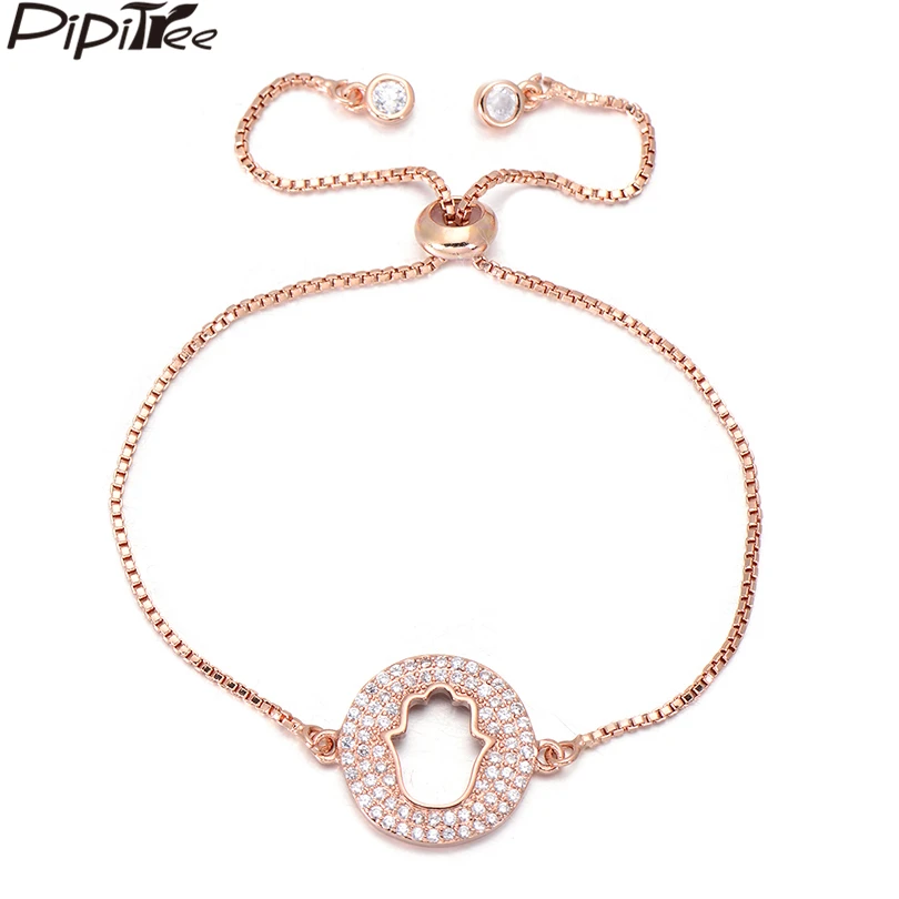 Pipitree полый ручной CZ Циркон Круглый браслет с подвесками из белого золота