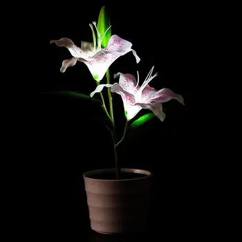 

LED Artificial Plant Pink Lily Flower Balcony Lawn Garden Table Lamp Home Decorative Bedside Solar Powered Bedroom Flower Pot