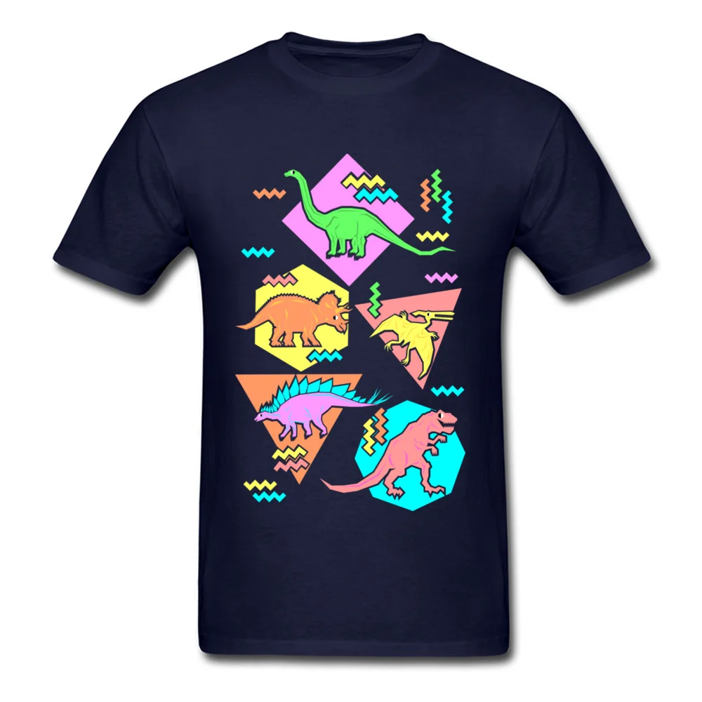 Nineties Dinosaur Pattern Men Cheap Tops Shirts O-Neck Thanksgiving Day 100% Cotton Top T-shirts Printed On Tee-Shirts Nineties Dinosaur Pattern navy