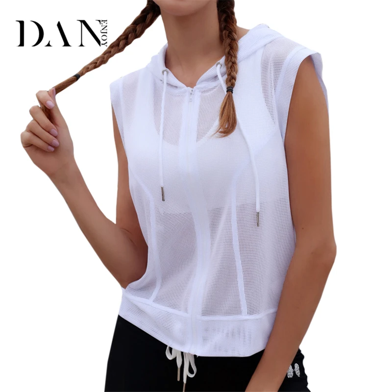 mesh sleeveless hoodie