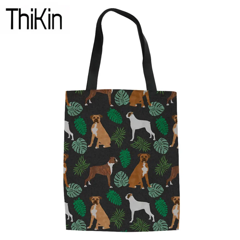 

THIKIN Canvas Tote Bags for Women Cute Boxer Dog Printing Large Capacity Shopping Bags Ladies Shoulder Tote Bag Females Eco Bags