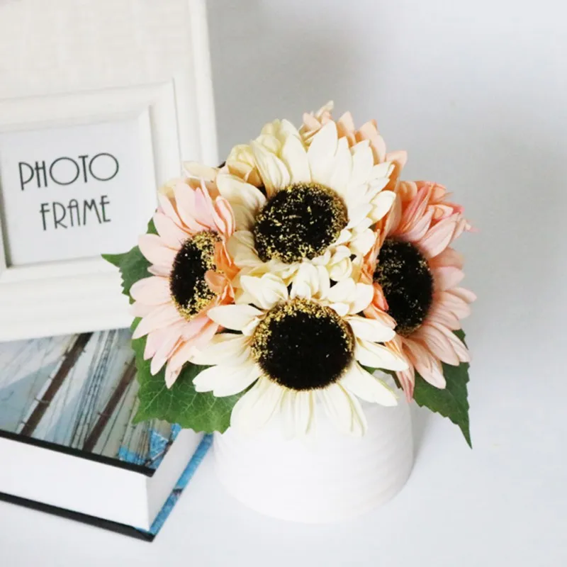 

Hot 6 PCS European Autumn Sunflower Bouquet Gerbera Daisy Decoration Stage Scenery Home Wedding Decoration