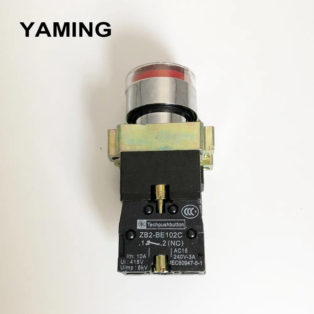 22 мм Мгновенный XB2-BW3361 Круглый кнопочный переключатель с светодиодный/неоновый светильник 1NO 24 V/AC220V/AC380V зеленый, красный, желтый, синий P134