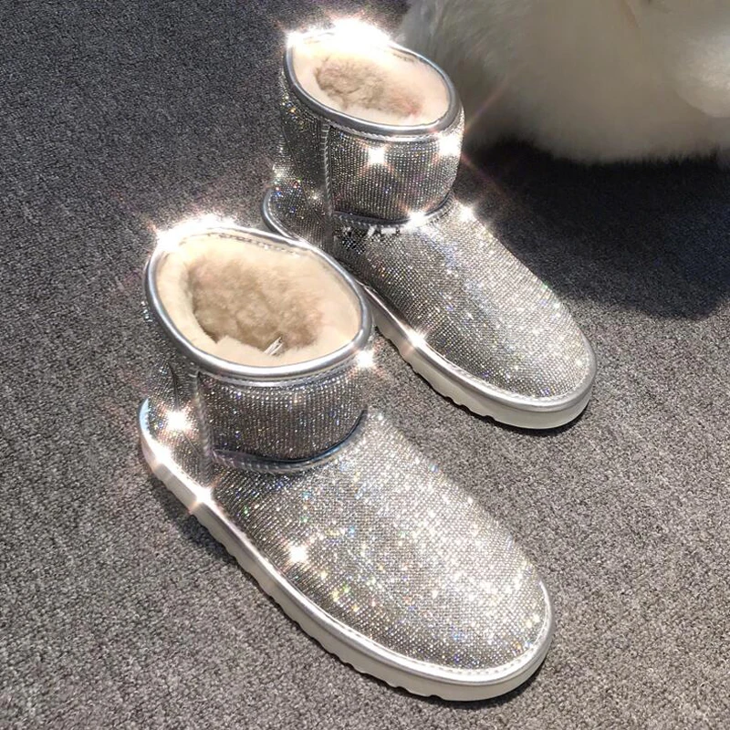 

Kjstyrka Luxury All Crystal Bling Shine Rhinestone Women Snow Boots Winter Fashion Warm Boots Anti skid Outsole Lady Ankle Boots