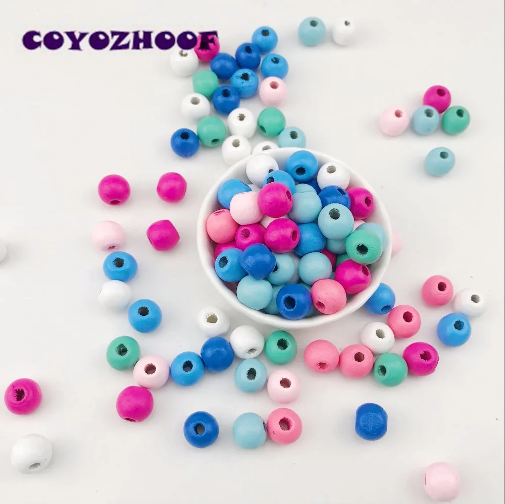

200pcs 8mm Small Mixed Color Wooden Round Beads For Necklace Jewelry Making Wooden Spacer Beads