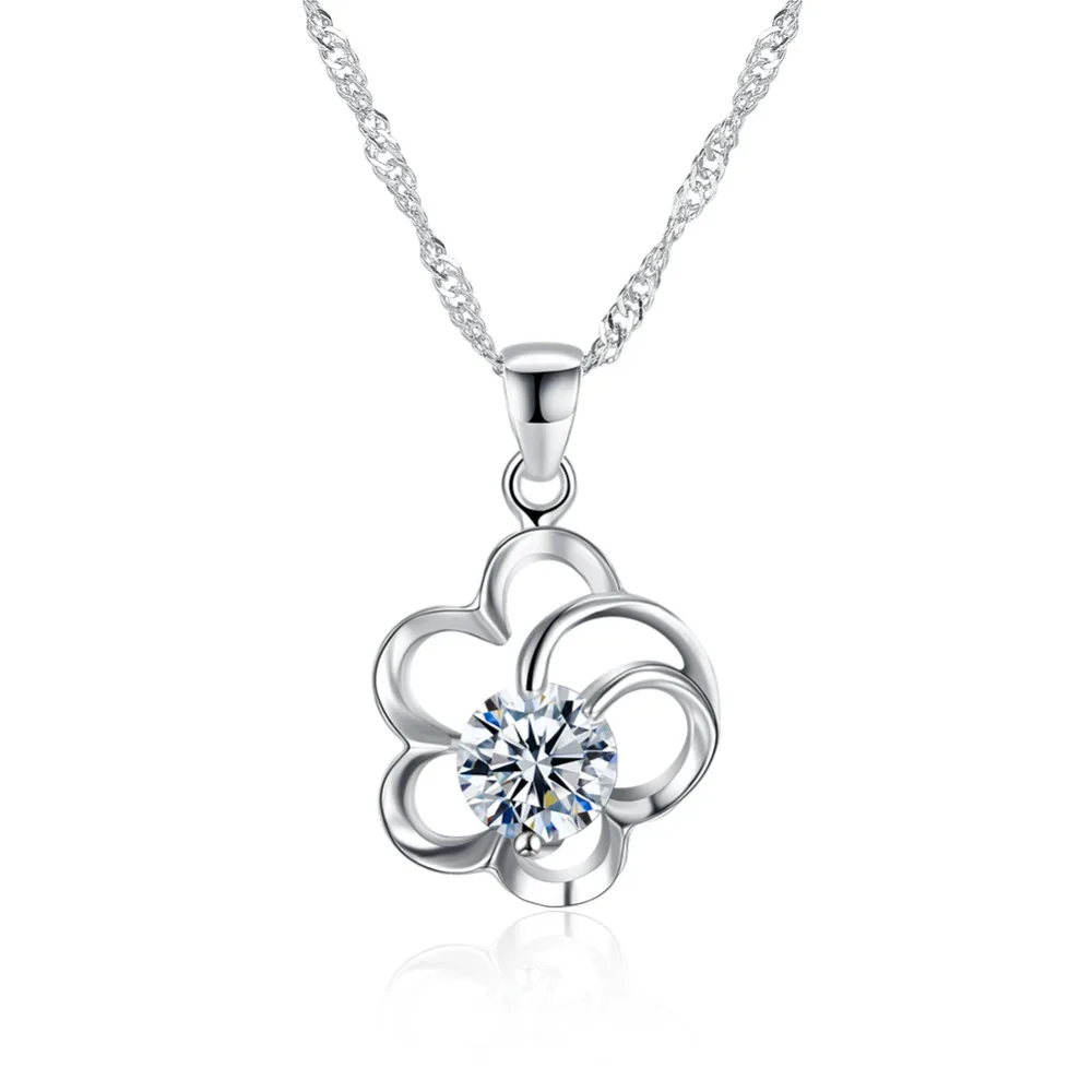 

There is silver certificate!Real Pure 100% 925 Sterling Silver necklace For Women zircon Flower necklaces pendants colar N0051