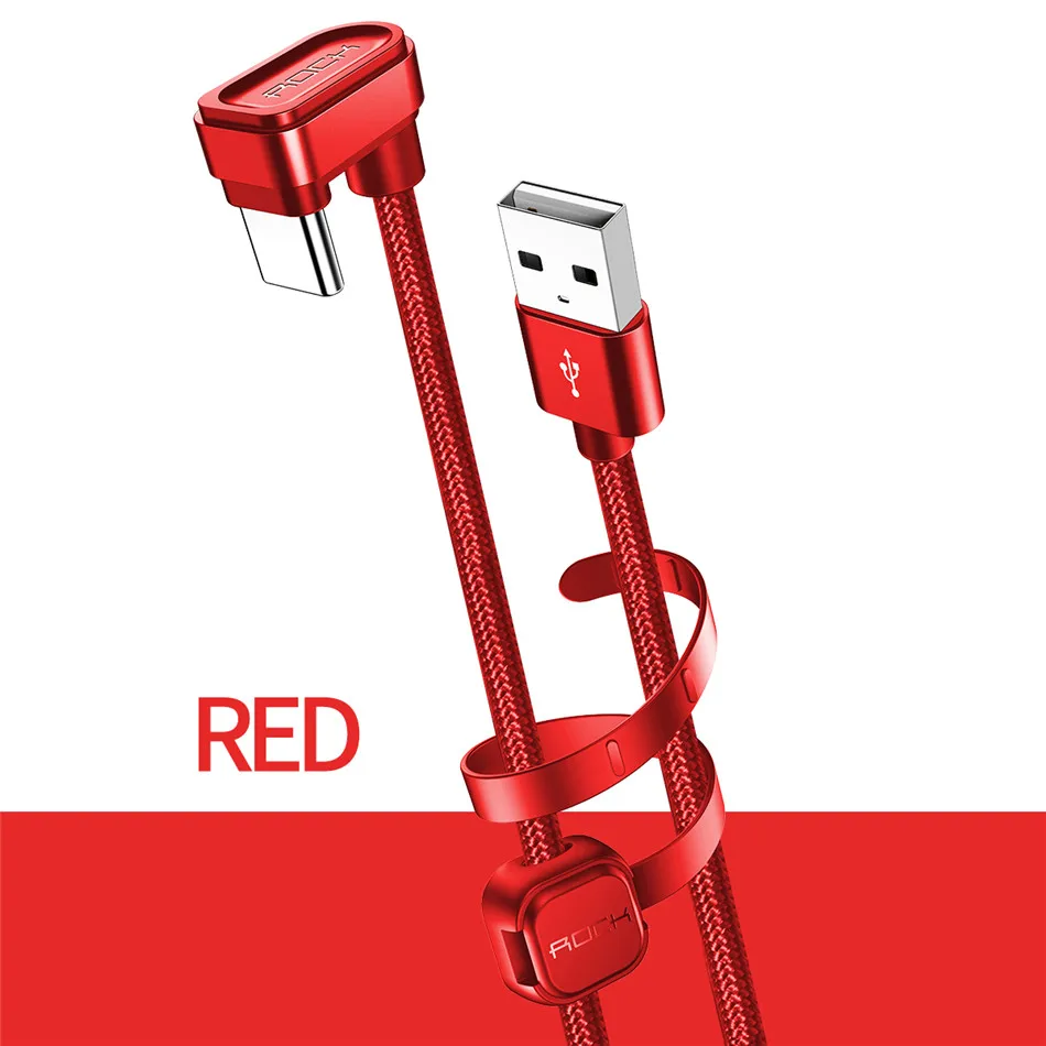 Игровой кабель ROCK usb type-C для samsung Galaxy S10 S8 S9 Plus, 1 м, 2 м, u-образный кабель type-C для зарядки, USB C, шнур для передачи данных для huawei, Xiaomi