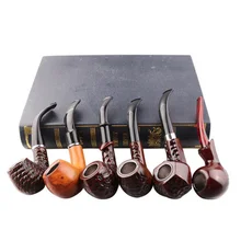 Популярные 6 шт./партия, классические деревянные курительные трубки для табака, экологически чистые трубы из смолы, лучший подарок для деда, друга, отца, LFB819