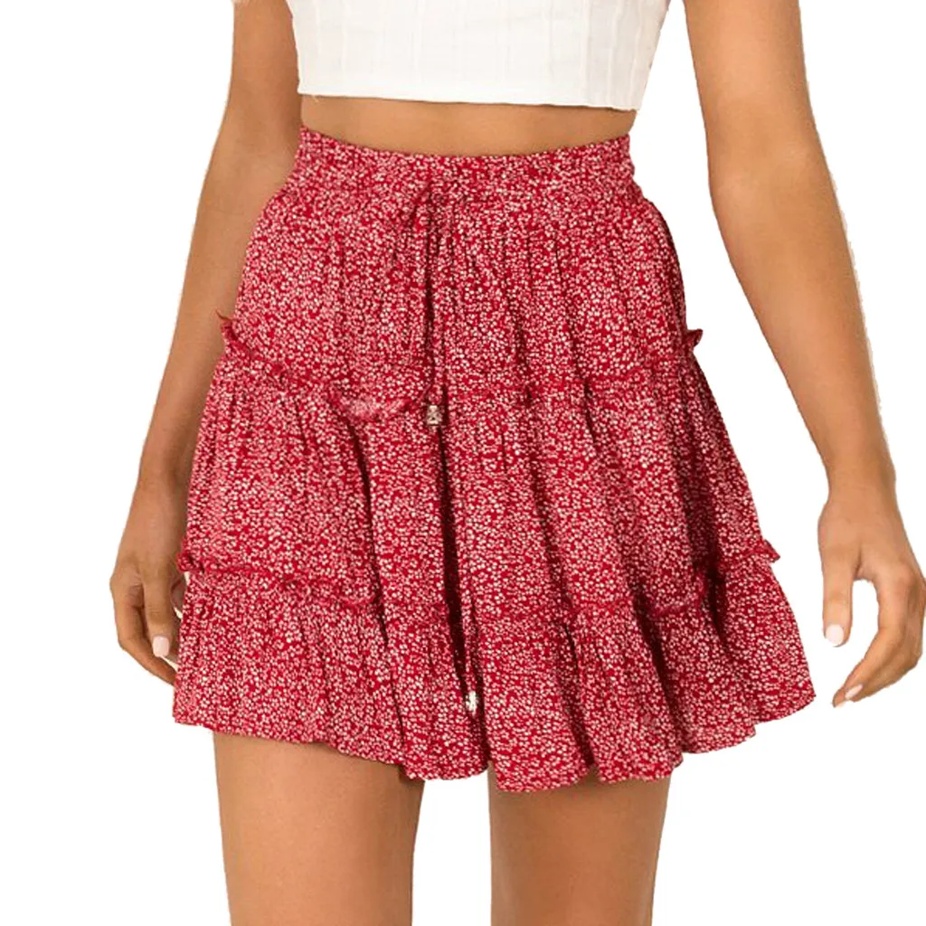 Женская летняя повседневная короткая юбка Bohe с высокой талией и рюшами, с цветочным принтом, для пляжа, Falda Rock Jupe Etekl faldas mujer moda# N45