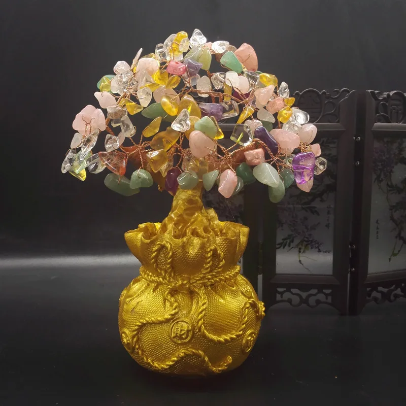 

Crystal Money Tree Bonsai Style Feng Shui for Wealth Luck Home Office Decor Birthday Gift Wealthy and Lucky Tree Moneybag Base