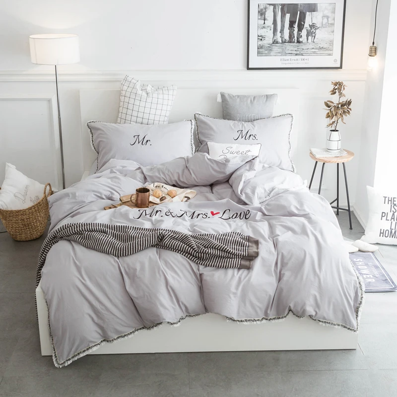 

Papa&Mima Solid color bedlinens Washed cotton fabric Queen King Twin size duvet cover set bedding set