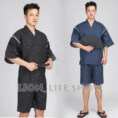 Summer Kimono Jinbei Traditional Pajamas Sets Japanese Pattern Haori Yukata  Samurai Tops and Pants Male Lounge Dressing Gown - AliExpress