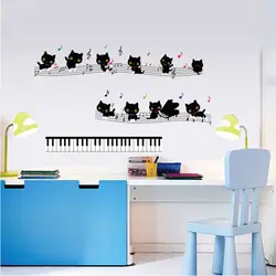 [Fundecor] diy home decor мультфильм творческий милый черный Кот фортепиано отмечает art Наклейка deocr Наклейки на стены