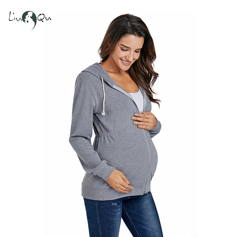 Женские футболки с длинным рукавом Кардиган с застежкой-молнией для кормления толстовка с капюшоном для беременных пальто для беременных Одежда Тонкий Беременность Топы Embarazada