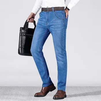 

2019 New summer Arrivals Jeans Men Quality Brand Business Casual Male Denim Pants Straight Slim Fit Dark Blue Men's Trousers Man