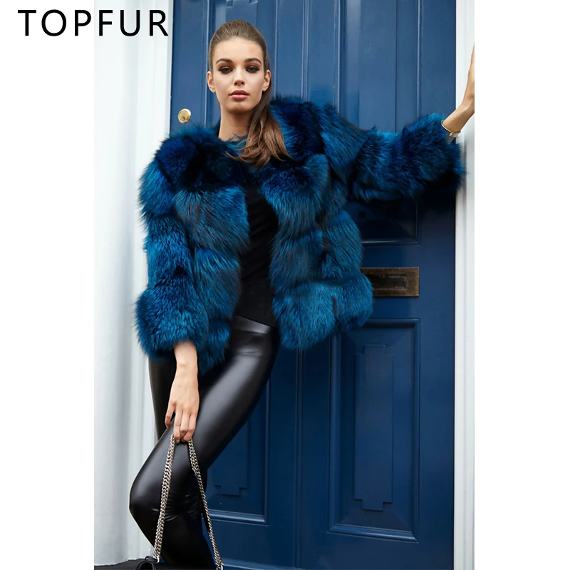 

TOPFUR 2019 New Fashion Luxury Winter Natural Silver Fox Colourful Fox Fur Jacket Women Short Jacket Thick Warm Fur Coat Outwear