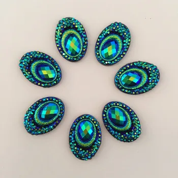 

40pcs 13mm*18mm AB Resin Peacock Oval FlatBack Rhinestone Appliques/wedding DIY craft D621