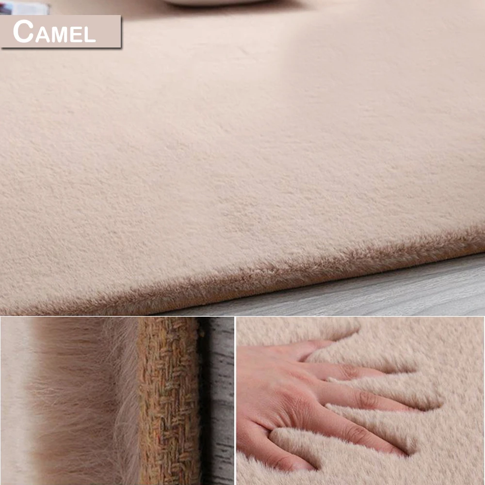 Домашний интерьер современный искусственный мех кролика квадратный ковер журнальный столик для гостиной одеяло спальня короткий плюшевый коврик D30 - Цвет: Camel