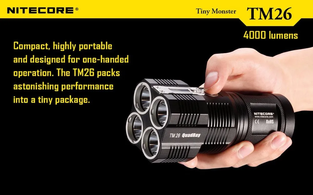 Перезаряжаемый фонарь NITECORE TM26 4* CREE XM-L2 U3 светодиодный Макс. 454 лм дальность луча м водонепроницаемый походный фонарь