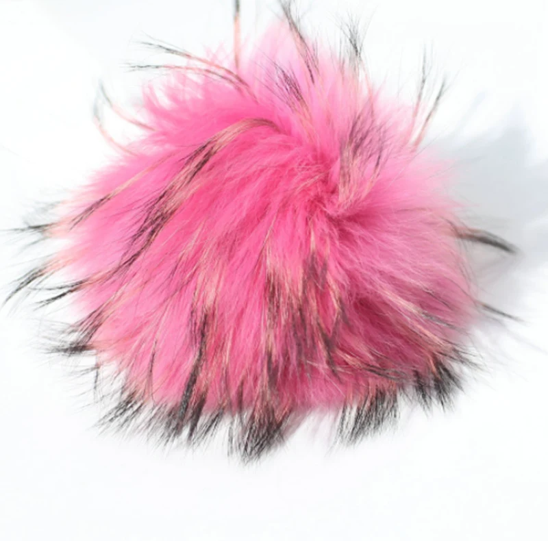 

12cm raccoon pompom key chain colorful ball Fluffy real fur keychain handbag /cellphone pendant Kc95189
