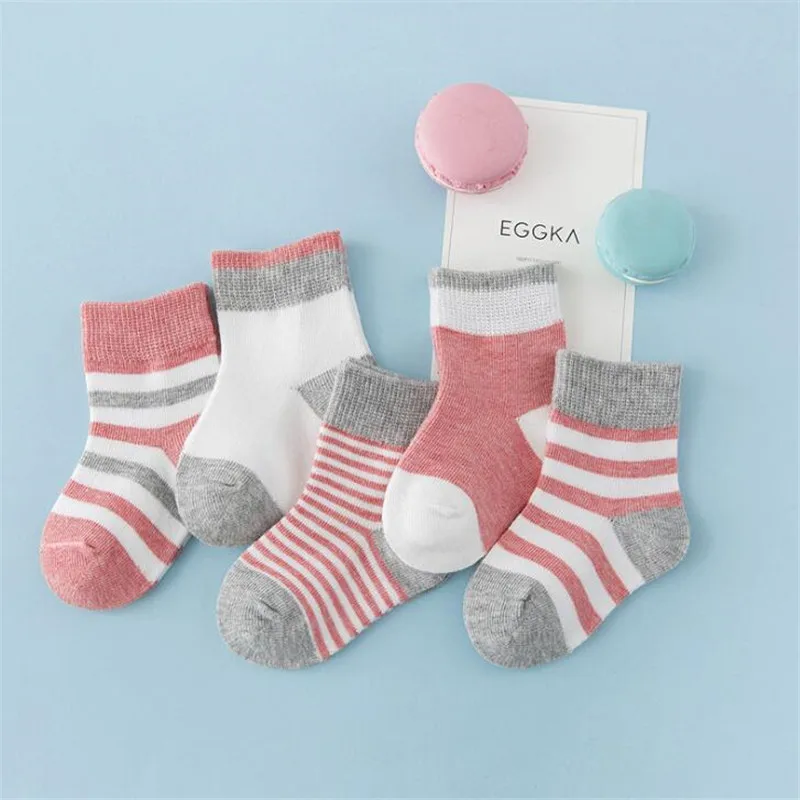 5 пар детских носков, Детские хлопковые носки для мальчиков и девочек, Зимние Теплые повседневные детские носки в полоску, детские носки, Одежда для новорожденных - Цвет: Dark Pink