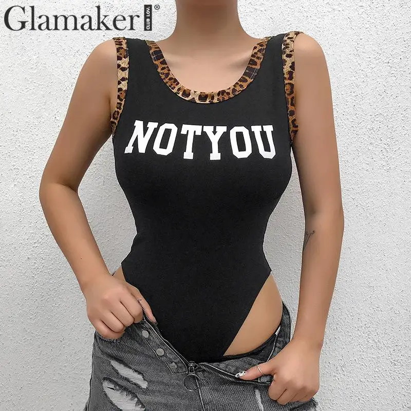 Glamaker леопардовые Лоскутные черные сексуальные женские комбинезоны летние с открытой спиной с высоким вырезом Комбинезоны Женский Короткий комбинезон без рукавов комбинезоны