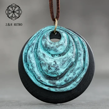 

Wooden Pendants Necklaces Geometric Handmade Necklaces For Women Rope Chain Long Sweater Necklace Best Gifts For Friends 5*5cm