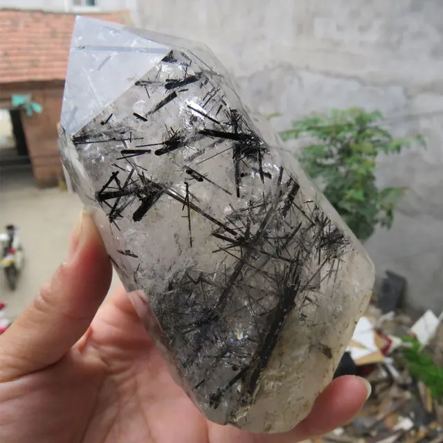 831g New AAAA Natural Black Rutilated Quartz Rutile Crystal Point Wand