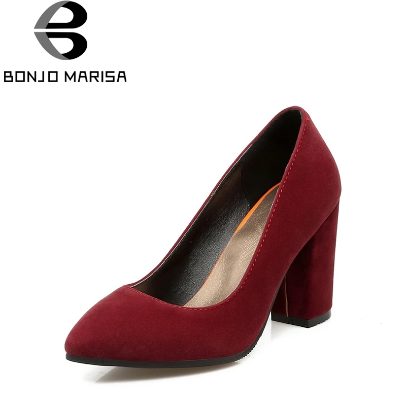 

BONJOMARISA 2019 spring autumn sexy pointed toe pumps shallow OL shoes woman high heels slip-On women shoes large size 34-43