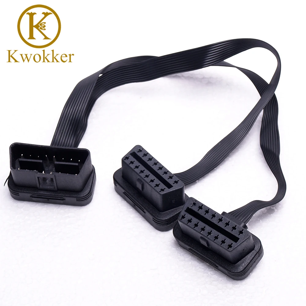 KWOKKKER плоский и тонкий As Noodle OBDII OBD 2 OBD2 16 Pin ELM327 Штекерный к двойному гнезду Y