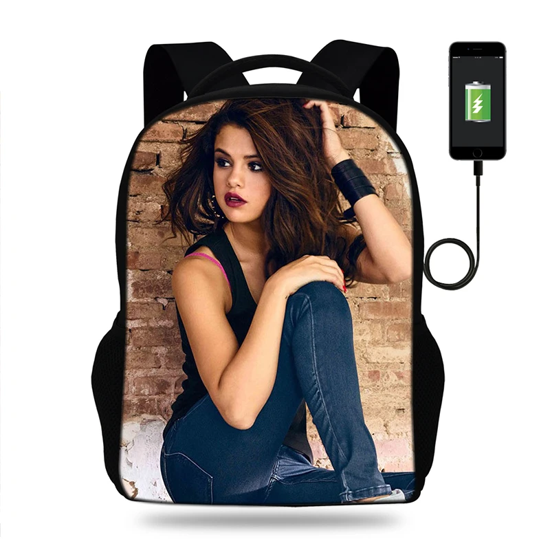 Kawaii 3D Selena Gomez Печать Рюкзак Милый популярный детский рюкзак подростковый USB