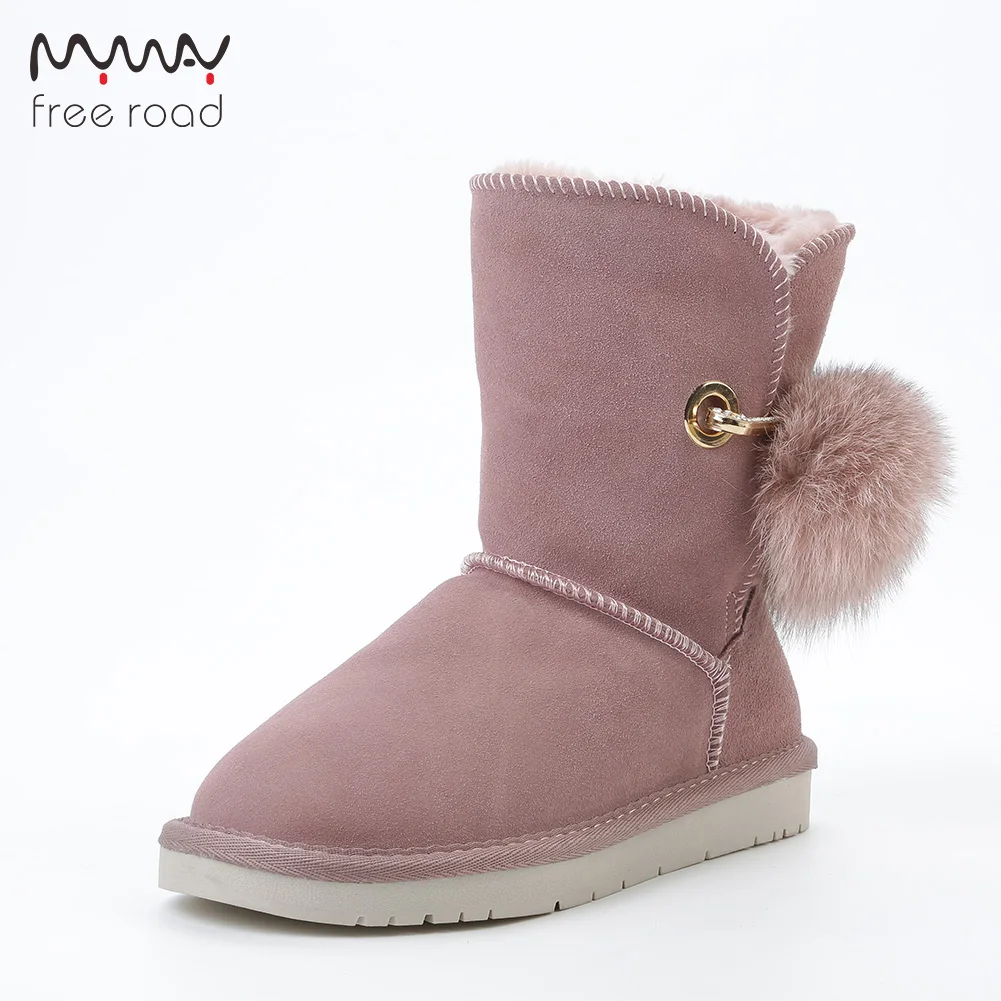 

Women Fashion Snow Boots Cow Suede Leather Winter Mid-calf Buckle Strap Boots No-slip Sole Winter Shoes Black