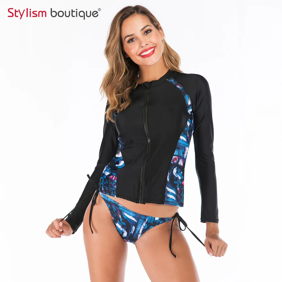 New Rashguard Padded Long Sleeve Swimsuit Surfing Rash Guard Women Two Piece Swimwear Separate Tankini Sport Bathing Suit