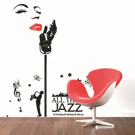 

Wall Stickers Home Decor microphone and jazz singer bedroom room wall stickers whole sale 60*90 cm cheap 2017 romantic style