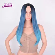 Градиент Омбре синий синтетический парик длинные прямые оранжевые волосы для женщин высокотемпературные волокна волос