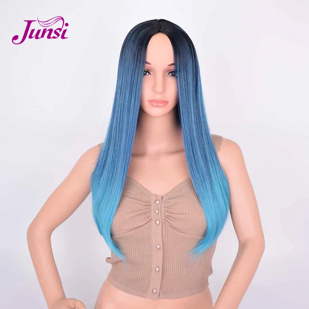 

Ombre Gradient Blue Synthetic Wig Long Straight Orange Hair for Women High Temperature Fiber Hair