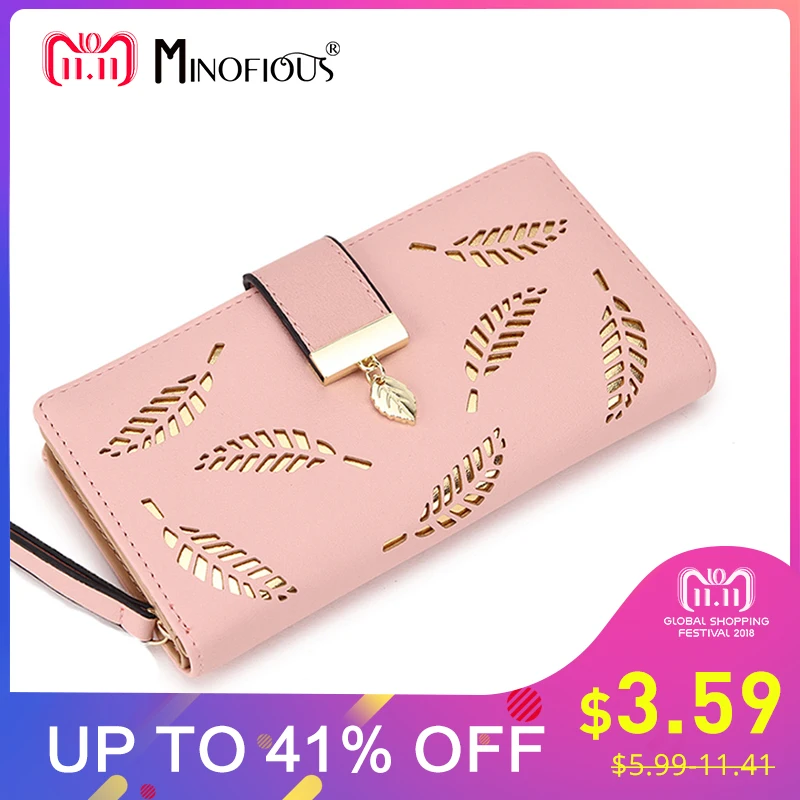 MINOFIOUS Women Wallet PU Leather Solid Purse Female Long Wallets Gold Hollow Leaves Pouch Purses Fashion Clutch Coin Wallet MINOFIOUS Women Wallet PU Leather Solid Purse Female Long Wallets Gold Hollow Leaves Pouch Purses Fashion Clutch Coin Wallet